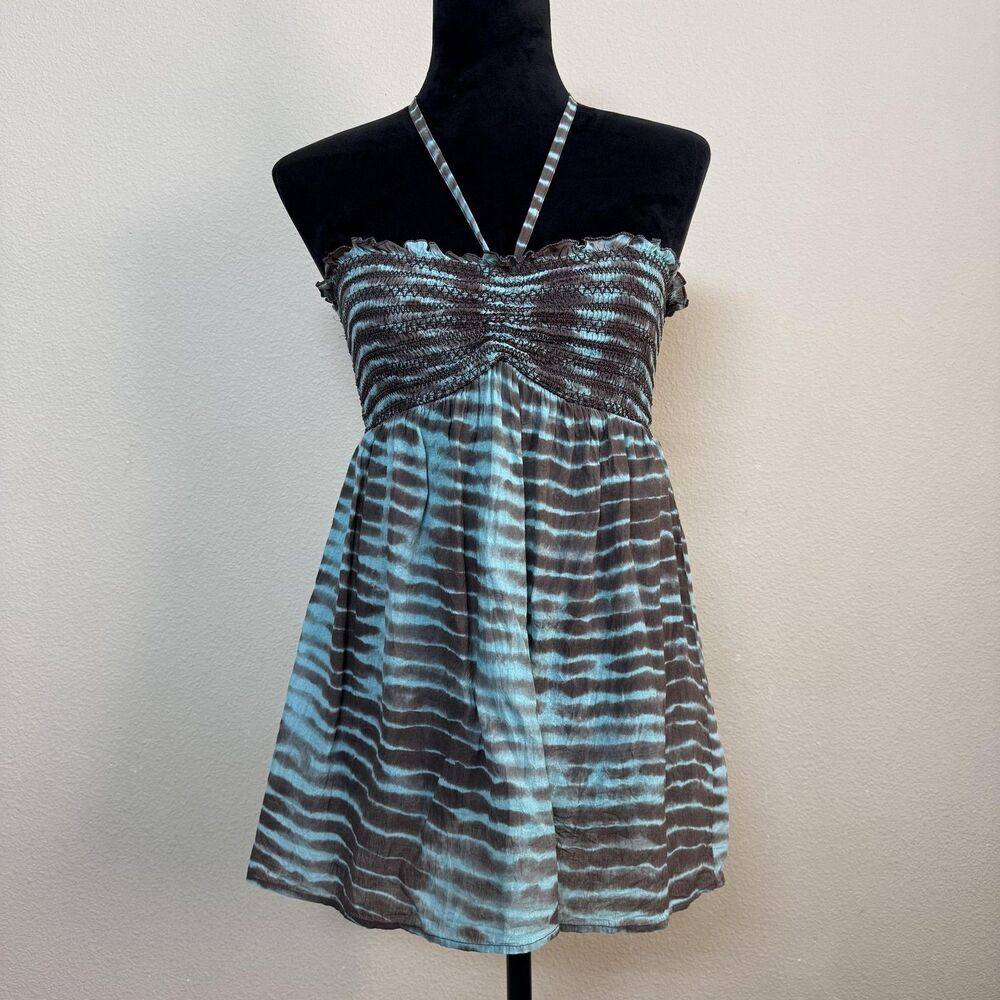 American Stitch Top Womens Small Boho Halter Smocked Summer Tie Dye Festival Y2K